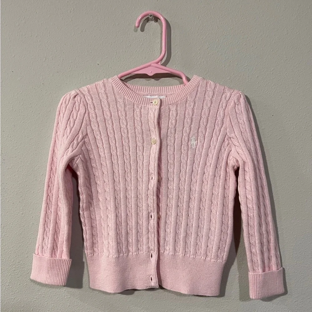 Ralph Lauren Baby Girls Cable Cardigan Sweater French Pink 3mo GUC $50